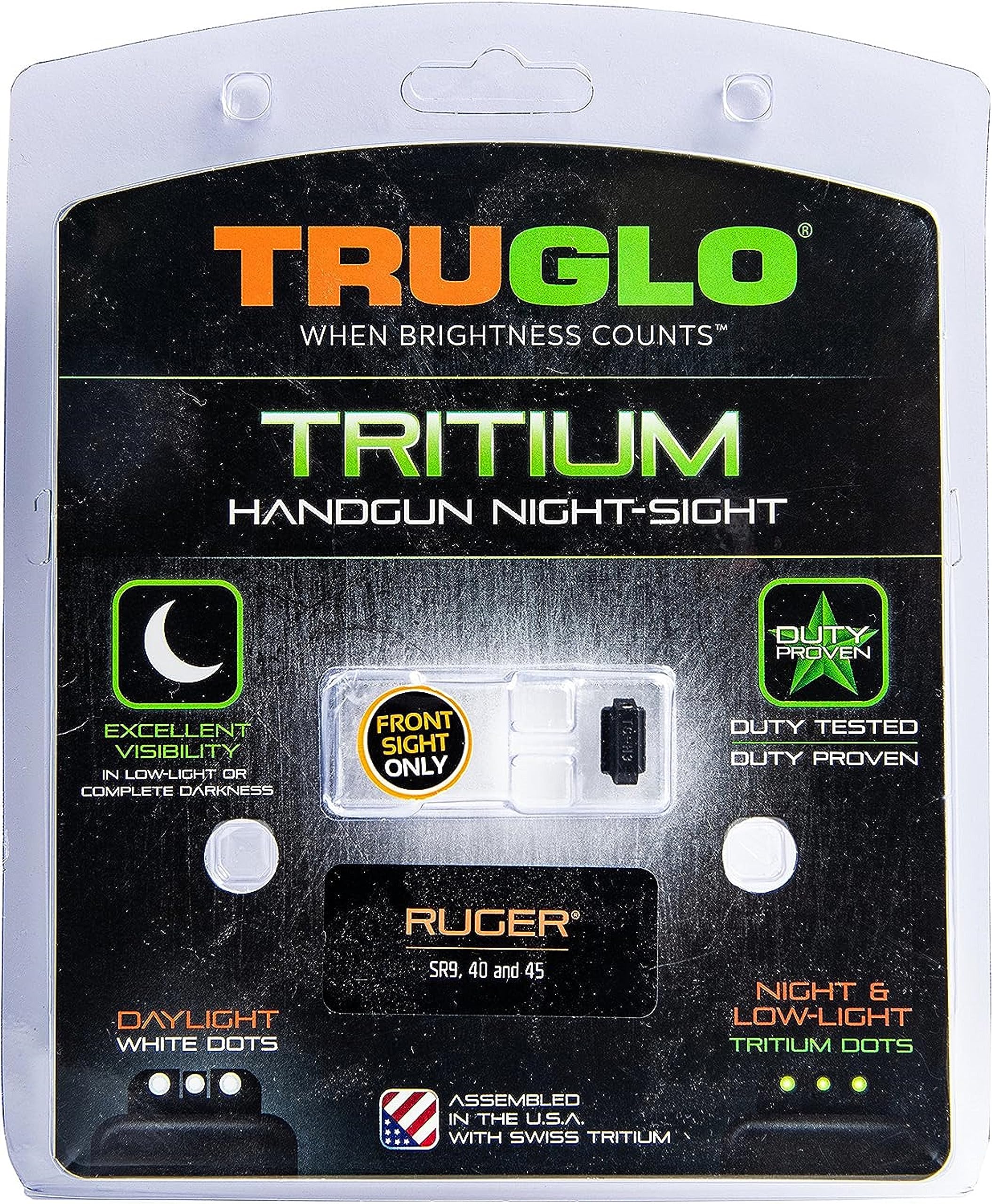Handgun Tritium Glow-in-the-Dark Night Sights for Ruger Pistols, Ruger SR9, SR9C, SR40, SR40C, SR45