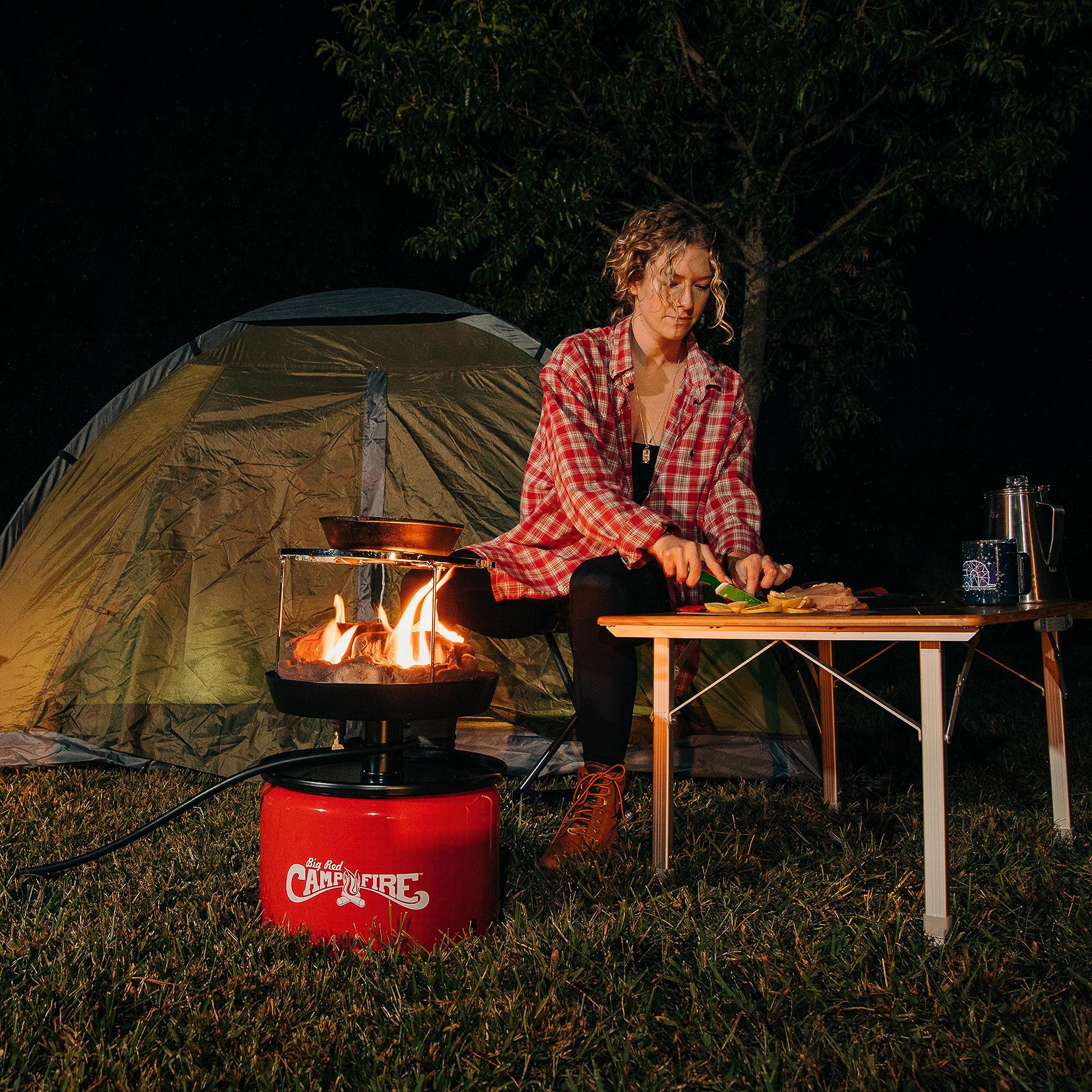 Folding Table Camco | Features Natural Bamboo Top & Folding Aluminum Legs for RV Storage and Organization | Adjustable Height 18” - 26” | Ideal for Tailgating, Camping, RVing, the Beach & More (51893)
