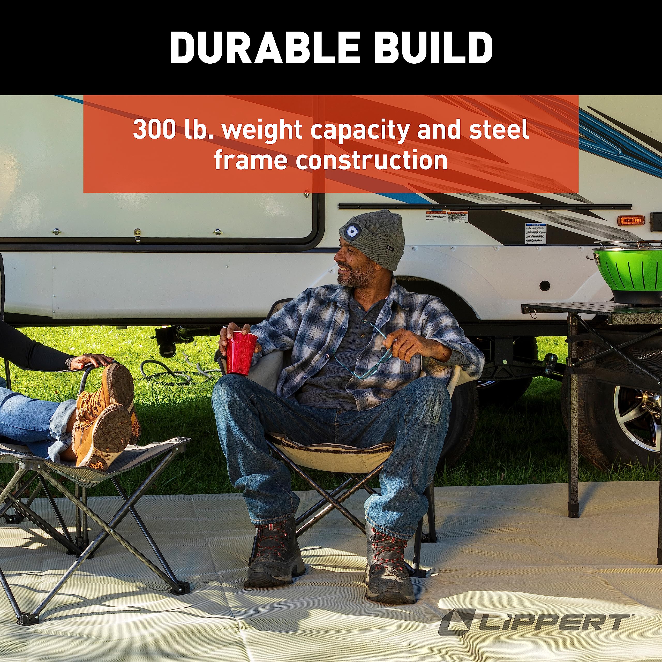 Campfire Lippert Barrel Chair - Sand, Comfortable Barrel Shape with High-Loft Cushioning, Foldable, Powder Coated Steel, Lightweight, Durable Polyester or Oxford Fabrics for Outdoors, 2022114799