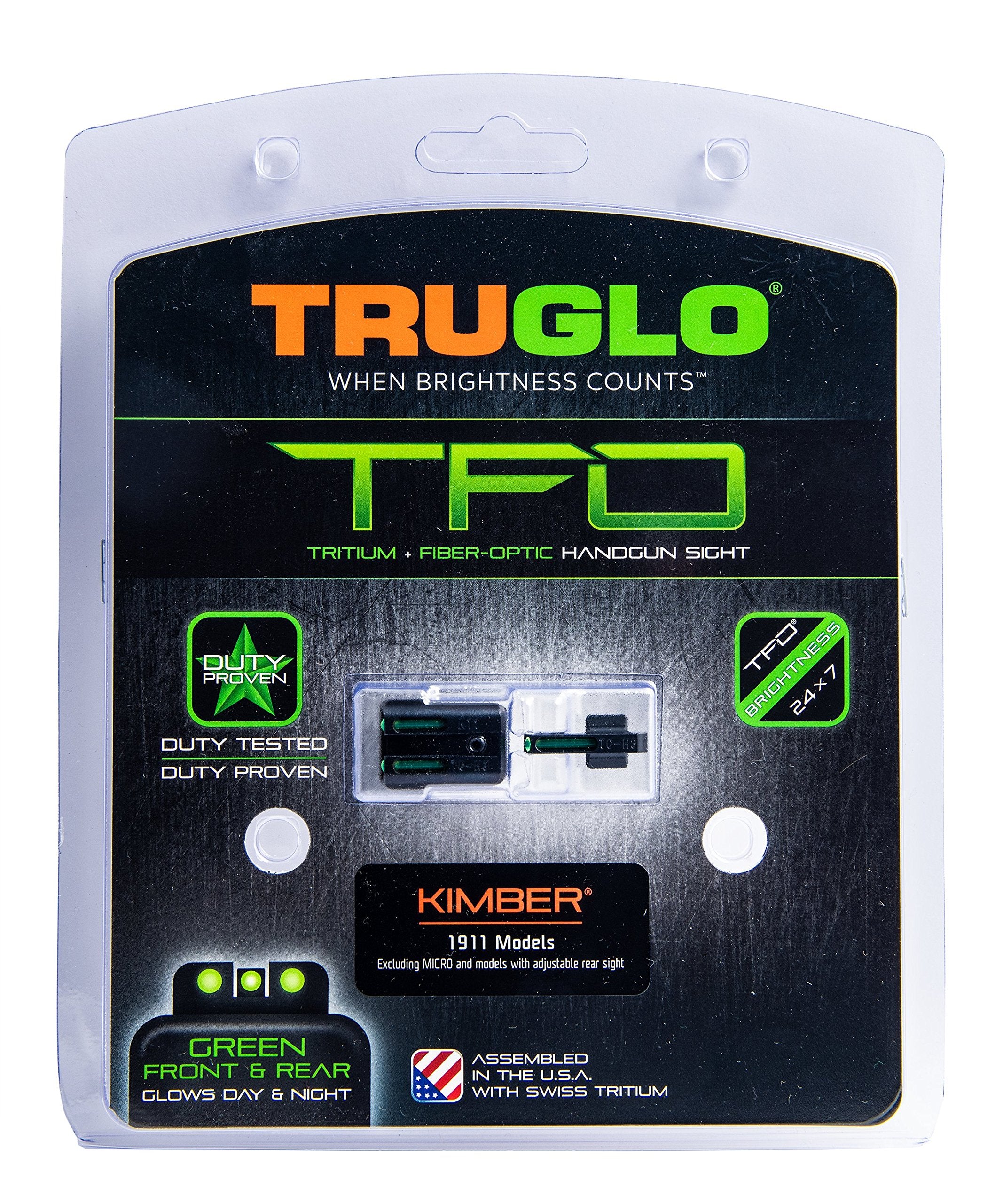 TFO Tritium & Fiber-Optic Sight TRUGLO | Durable Snag-Resistant Green Front & Green Rear Night Sight, Compatible with Kimber 1911 Models with Fixed Rear Sight (Excluding Micro Series)