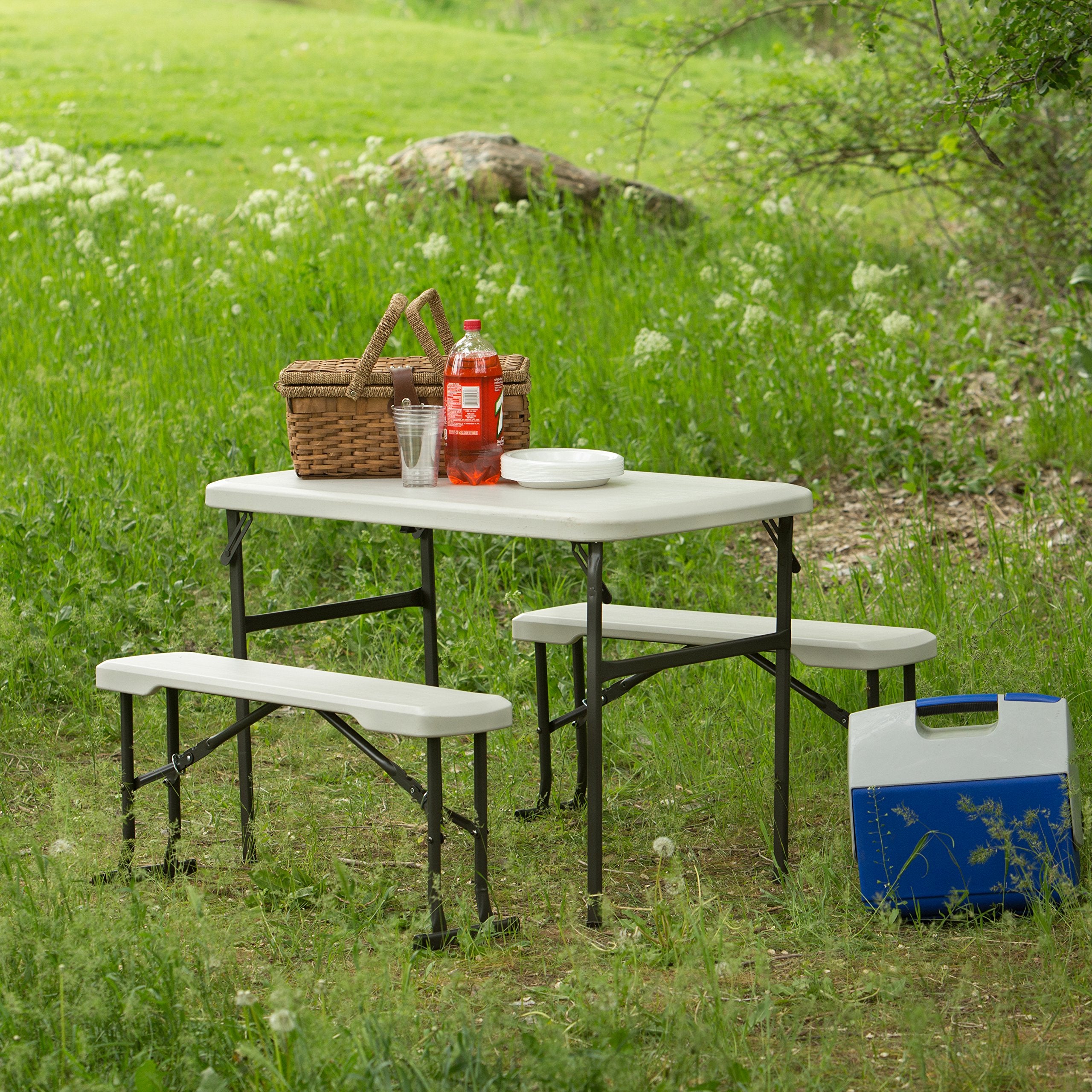 Portable Folding Camping Picnic RV Table and Bench Set LIFETIME 80373, Almond