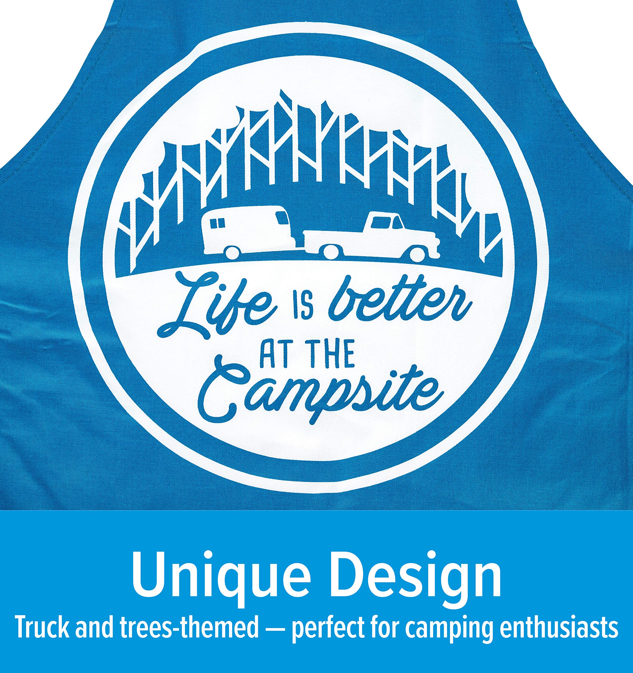 Adjustable Apron Camco Life is Better at The Campsite | Features a Truck and Tree-Themed Design, Made Entirely of Cotton, and is Machine Washable (53258)