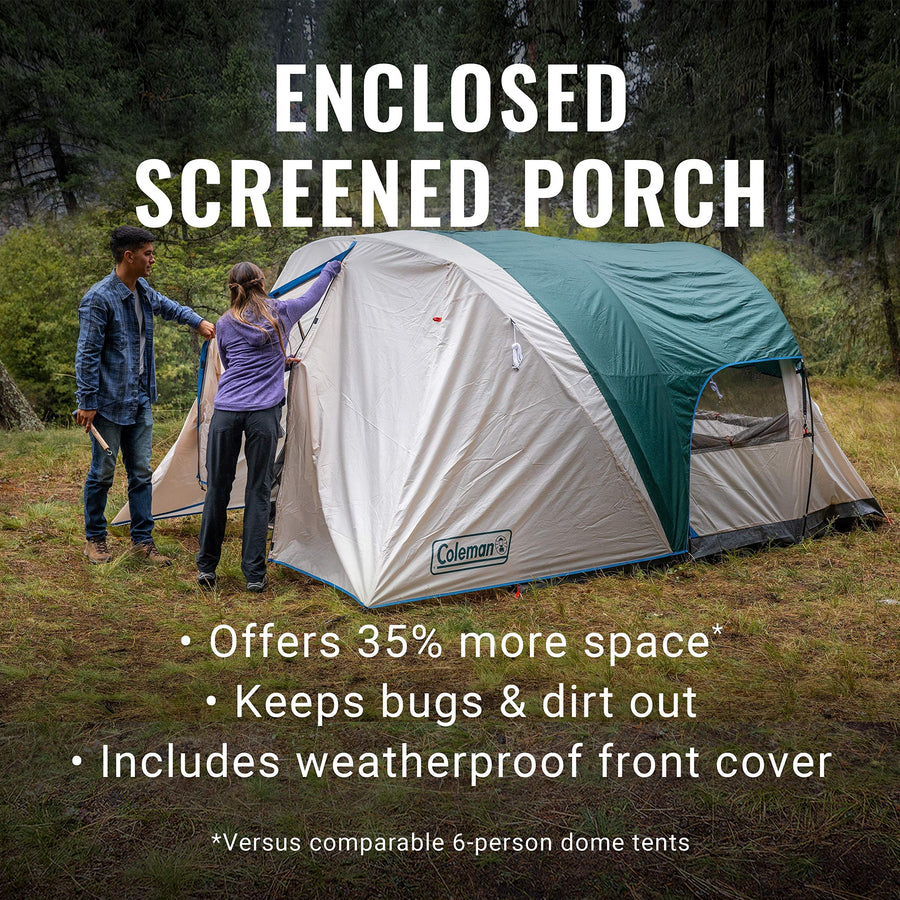 Coleman Camping Tent with Screened Porch 4/6 Person Weatherproof Tent Includes Rainfly Carry Bag Extra Storage and 10 Minute Setup
