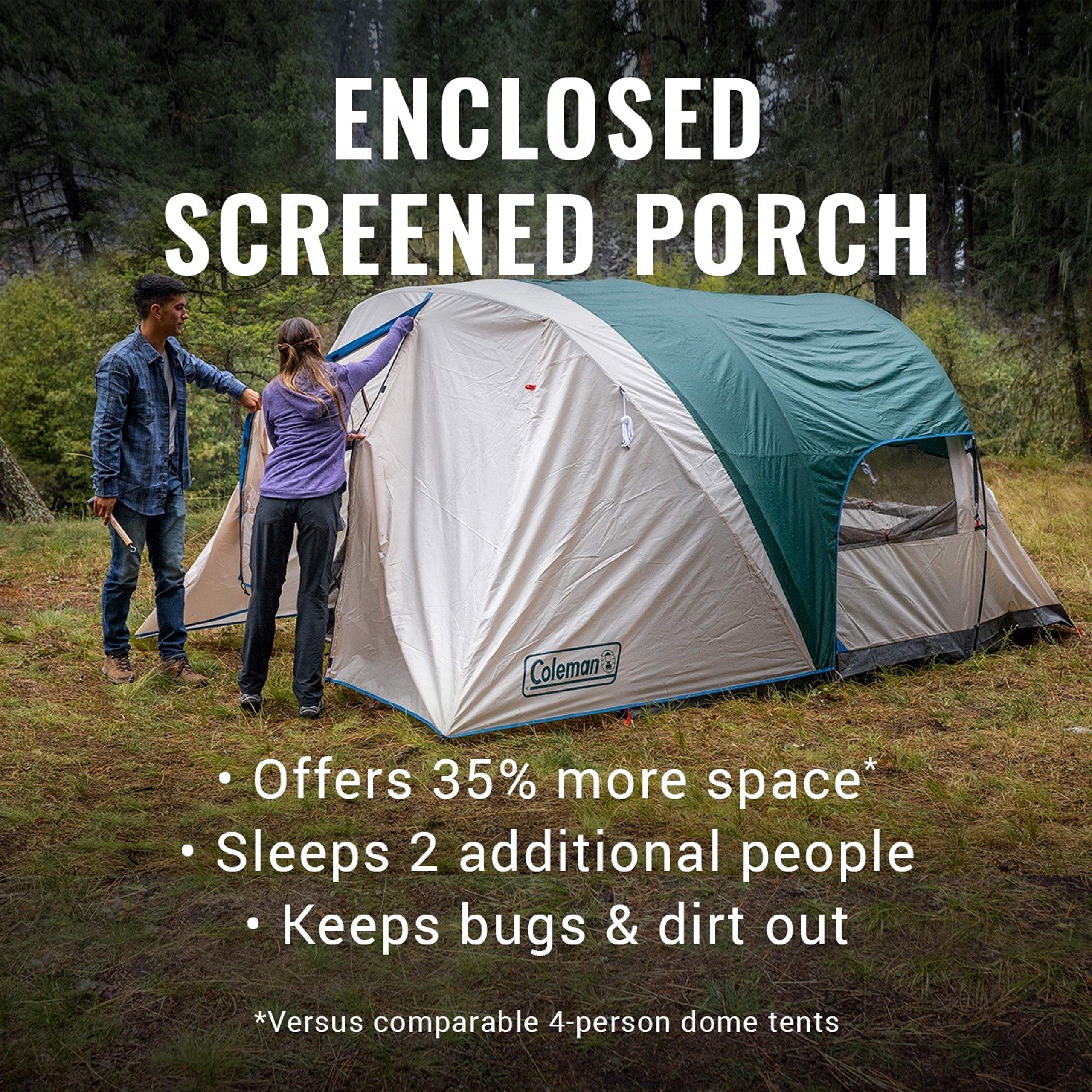 Coleman Camping Tent with Screened Porch, 4/6 Person Weatherproof Cabin Tent with Enclosed Option, Includes Rainfly, Carry Bag, Extra Storage, and 10 Minute Setup