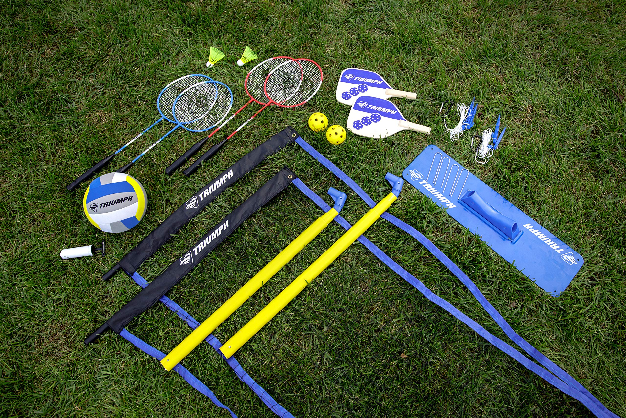 Multi-Sport Triumph Sports Combo Outdoor Game Net Set Includes Volleyball, Badminton, and Pickleball, Blue (35-7510-2)