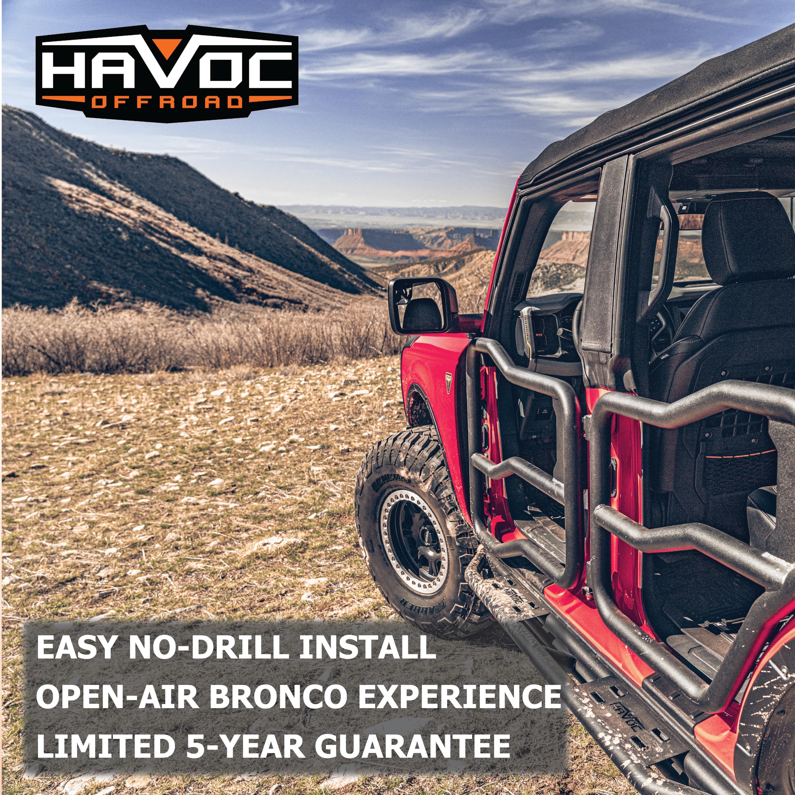 Front Tube Doors HAVOC OFFROAD for Ford Bronco | Steel, Black, No Drill, Pair | HFB-10-002 | 2021-2025 Ford Bronco, 4-Door