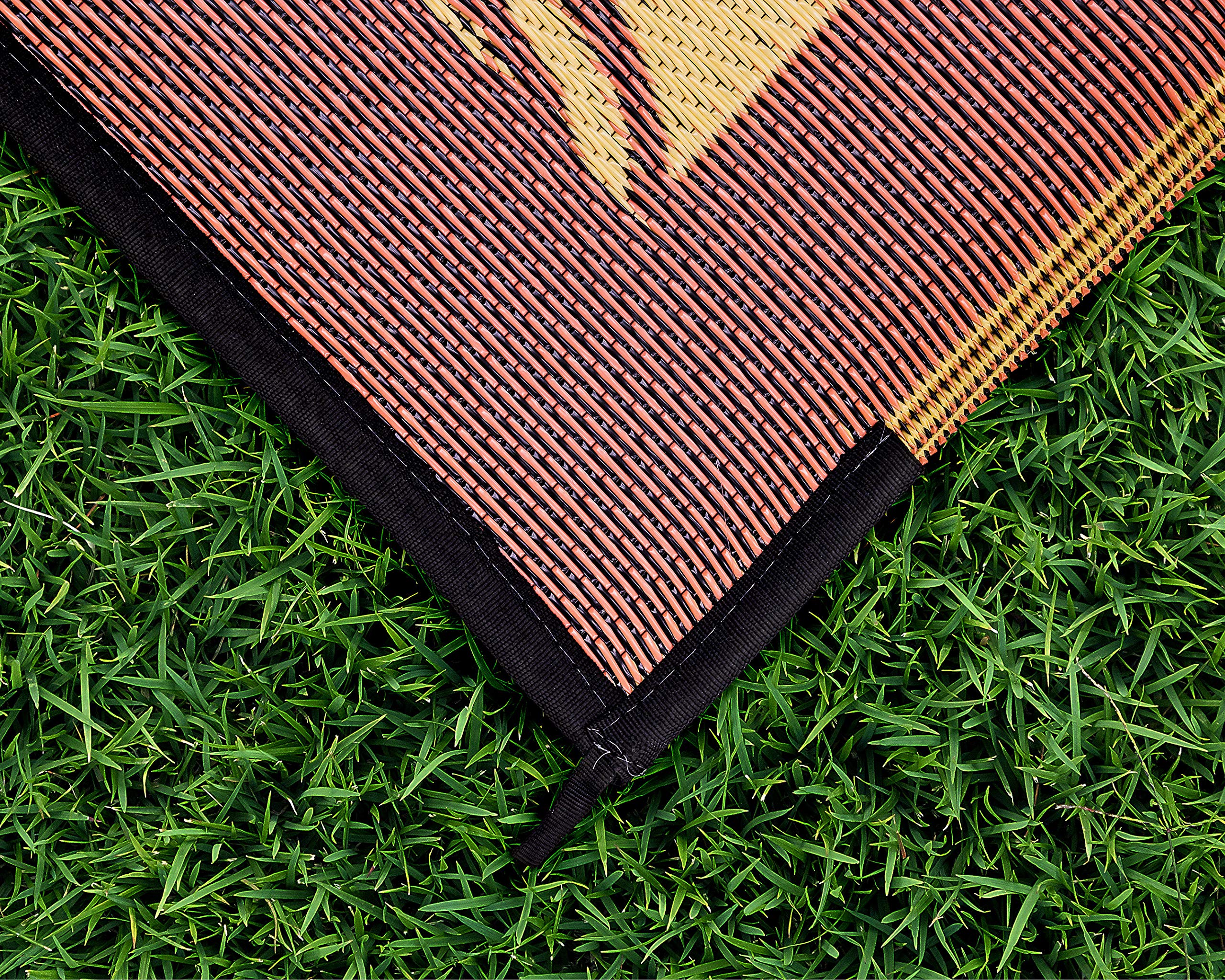 Camco Reversible Large Outdoor Patio Mat Easy to Clean, Perfect for Picnics, Cookouts, Camping, and The Beach (6' x 9', Brown Lattice Design) (42877)
