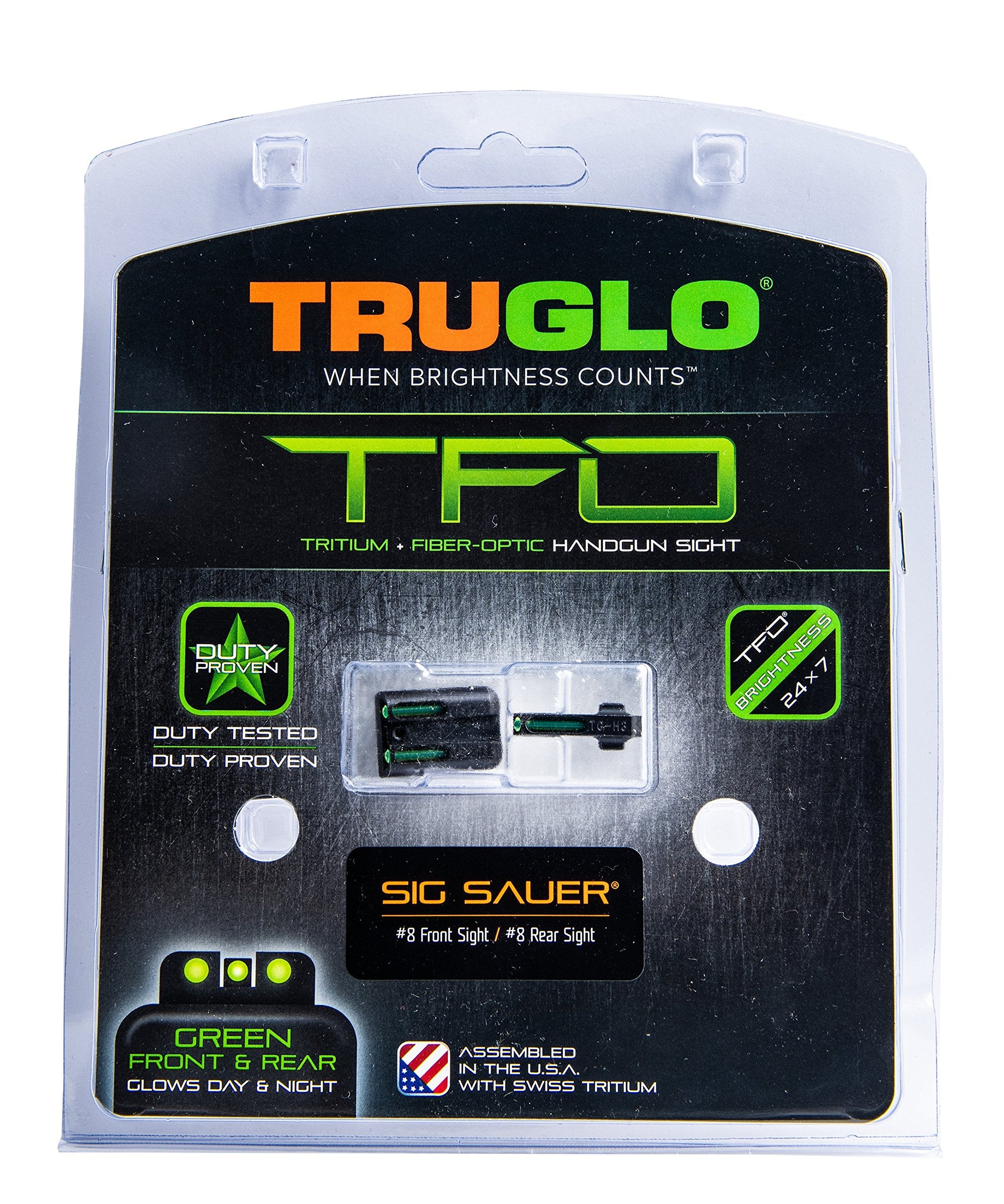 TFO TRUGLO Tritium & Fiber-Optic Handgun Sight | Durable Compact High-Visible Green Front & Green Rear Night Sight Set, Compatible with #8 Sig Sauer Front / #8 Rear