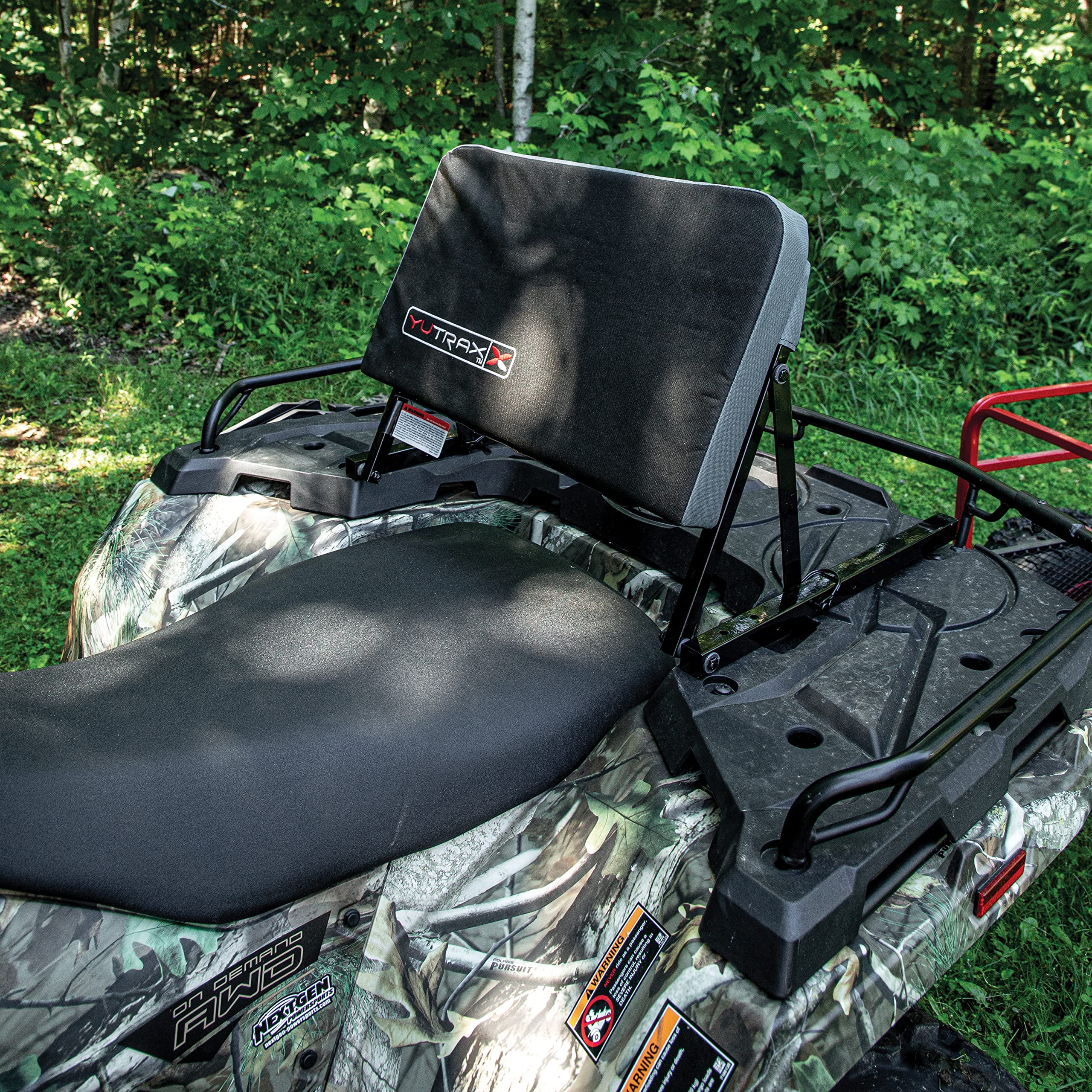 YUTRAX ATV Backrest Universal Mount, Heavy-Duty Steel Seat Frame, Adjustable Seat Back Positions, 2” Thick Cushion, Folds Down Flat When Not in Use, TX219
