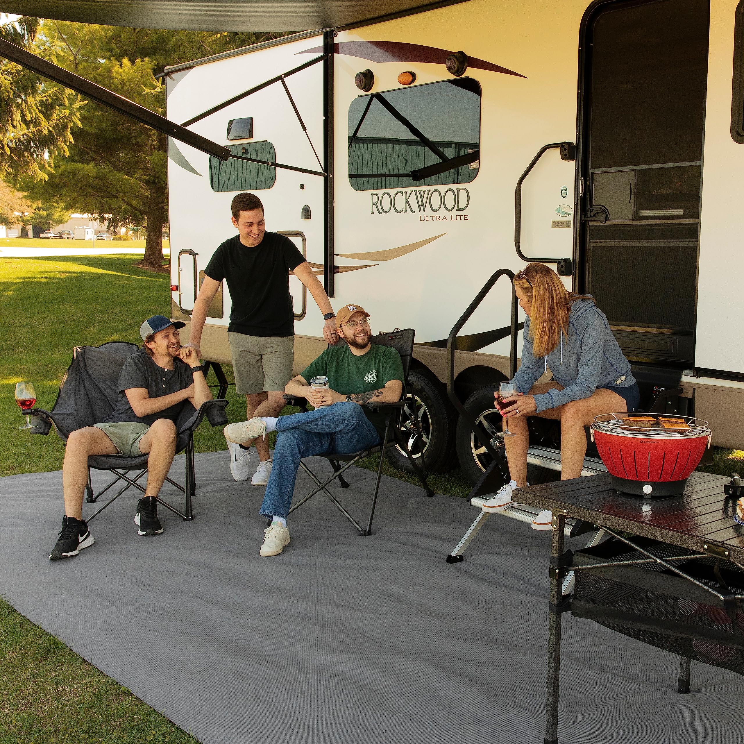 Lippert Deluxe Campfire Folding Chair - Sand, High-Loft, Foldable Cushion Chair, Dual Cup Holders, Power Coated Steel Frame, Durable 600D Outdoor Polyester Fabric, 500 lb. Capacity, 2022114828