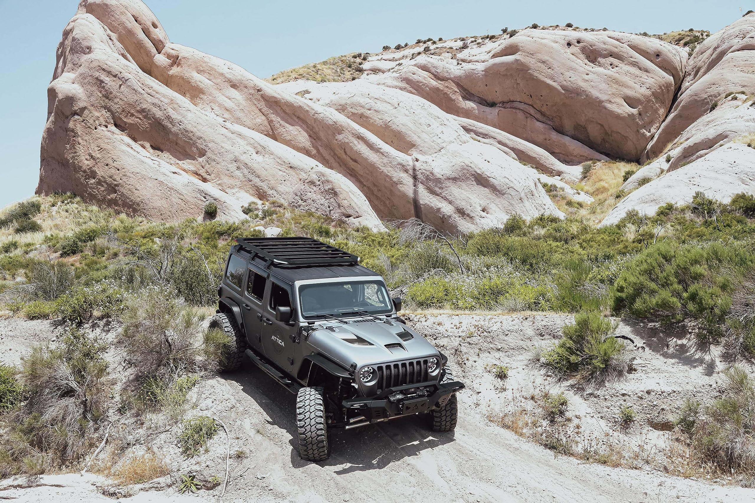 Attica4x4 Cobra Tek - Frontier Series Roof Rack | Compatible with Jeep Wrangler JL (2018-2023) | Durable, Stylish, and Functional 4DR Full Size Rack with LED Lights | Black Aluminum.