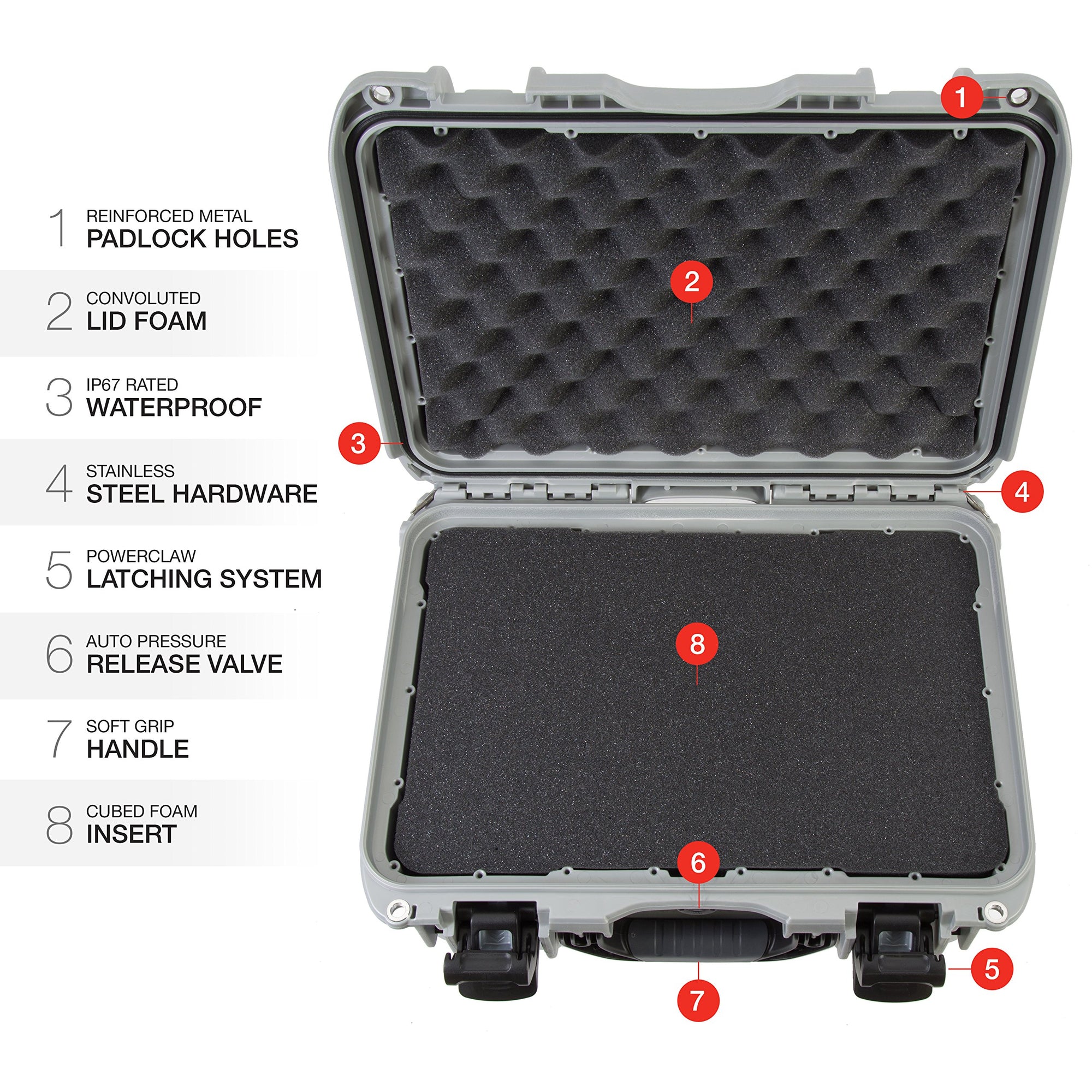 Medium Nanuk 918 Waterproof Hard Case with Foam Insert 16.9" x 12.9" x 9.3" - Silver