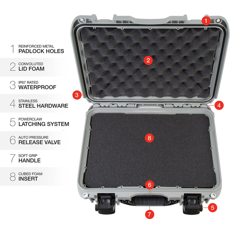 Medium Nanuk 918 Waterproof Hard Case with Foam Insert 16.9" x 12.9" x 9.3" - Silver