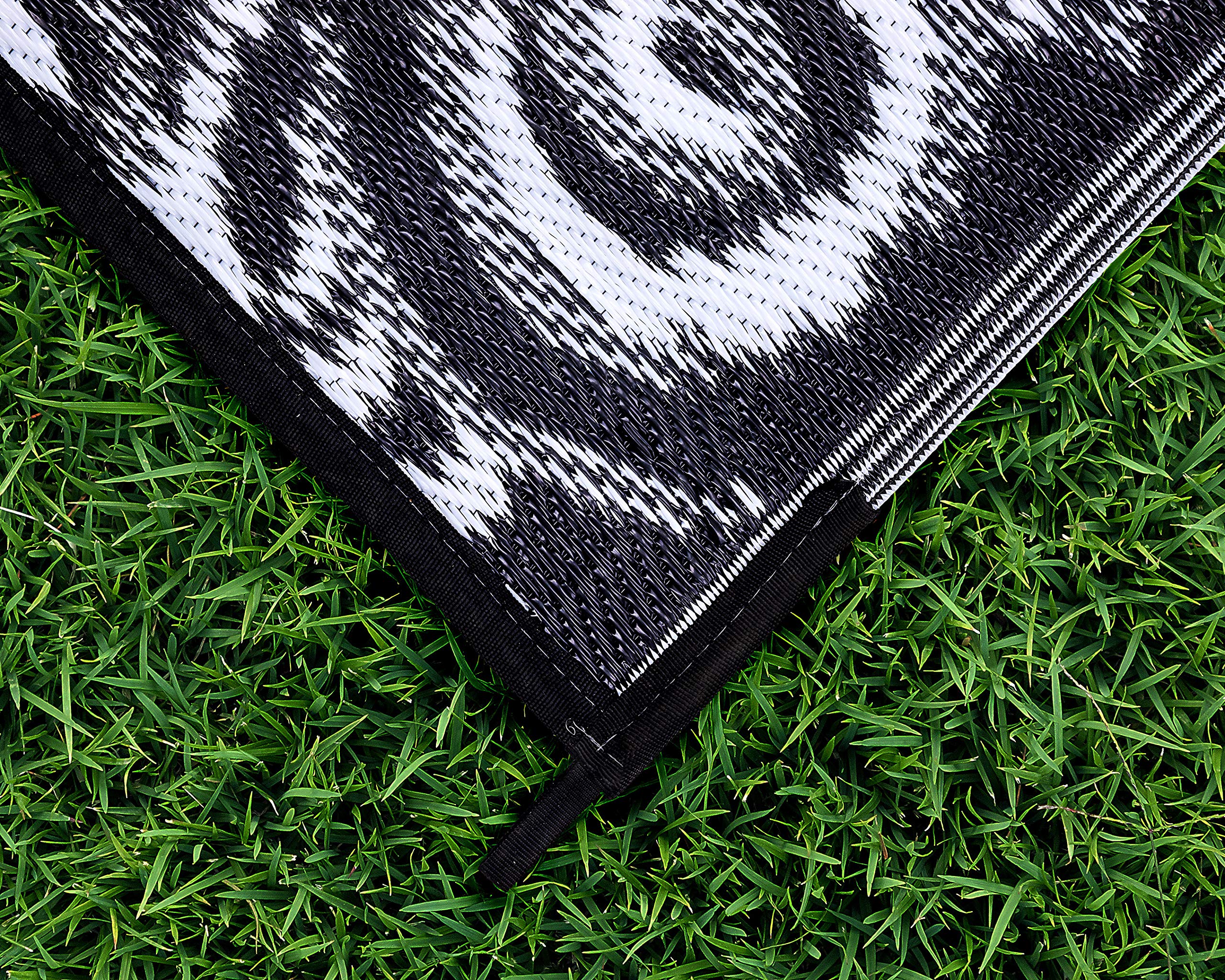 Reversible Camco RV Awning and Outdoor Mat | Ideal Accessory for RVing, Camping, Picnicking, Sporting Events, and More | 8-feet by 16-feet | Charcoal and White (42843)