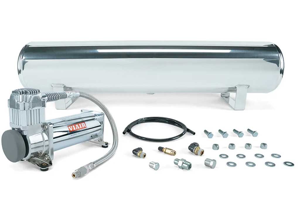 Polished Air Lift 4 Gal. Tank w/ Viair 444c Chrome Compressor (Incl. Fittings & Mounting Hardware)