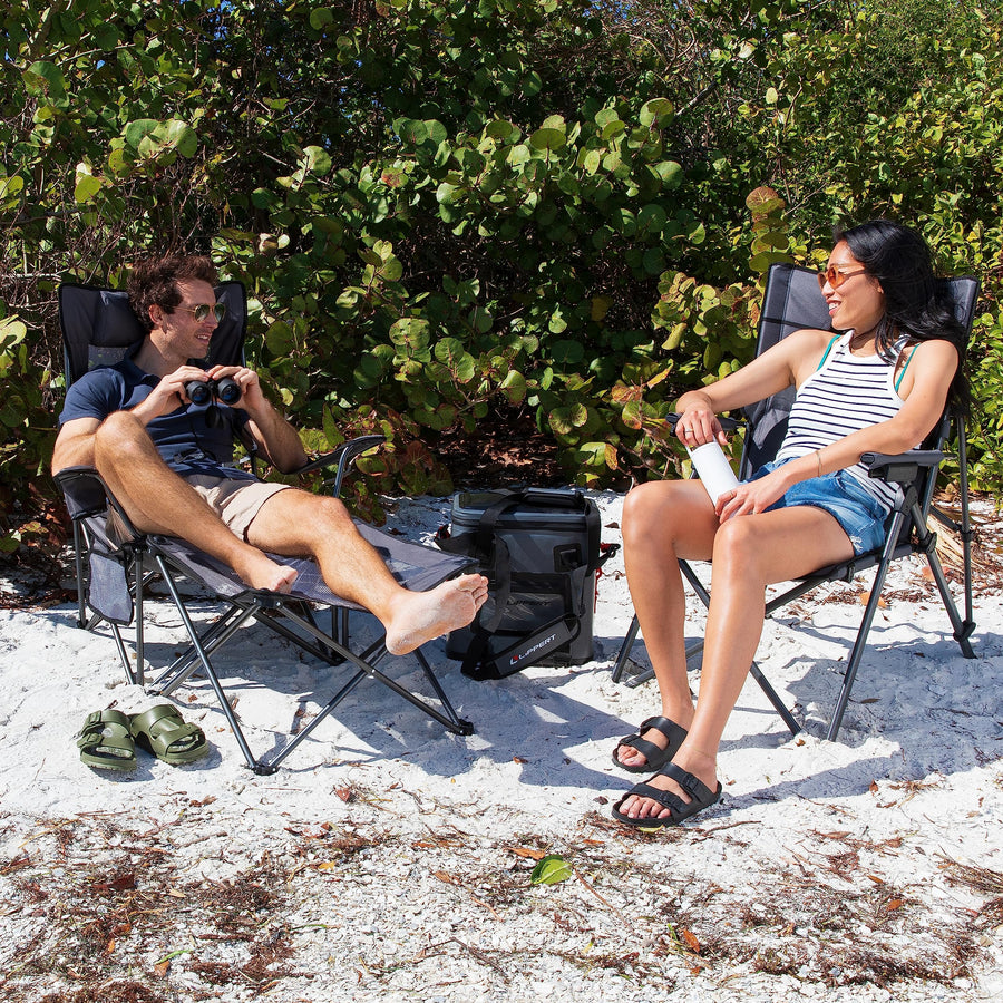 Sun Soaker Lippert Three-Position Reclining Camping Chair with 600D Polyester Fabric, Padded Back/Seat, Steel Frame Construction, 250-lb. Weight Capacity, Dark Grey Color - 2022120581